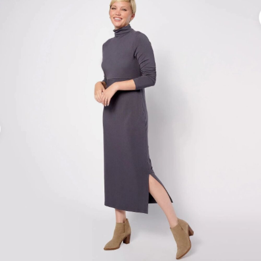 Women with Control Fnspn Jersy Tummy Cntol Midi Dress-Smoke-Petite XL-A623040